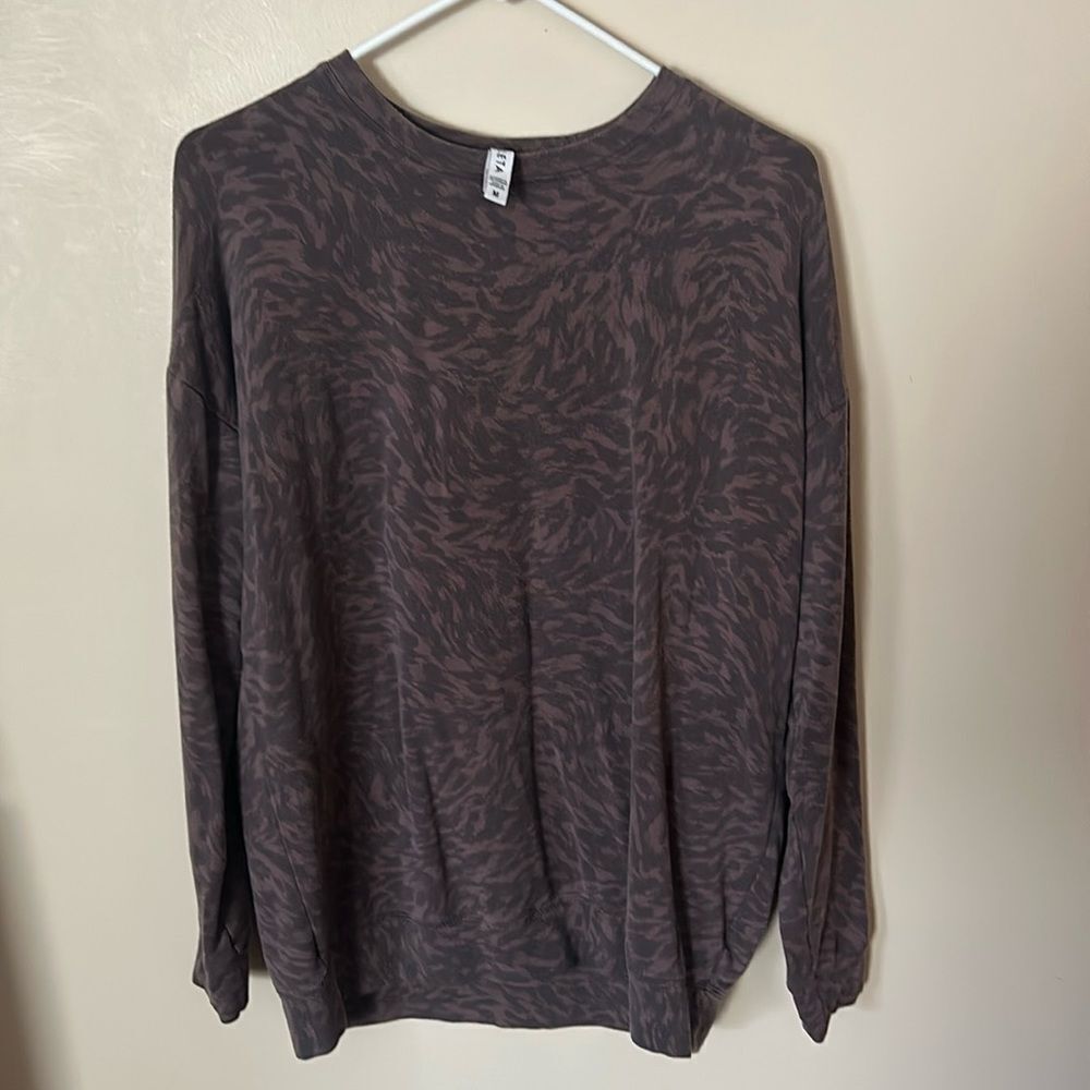 Athleta Brown Swirl Print Pullover Sweatshirt